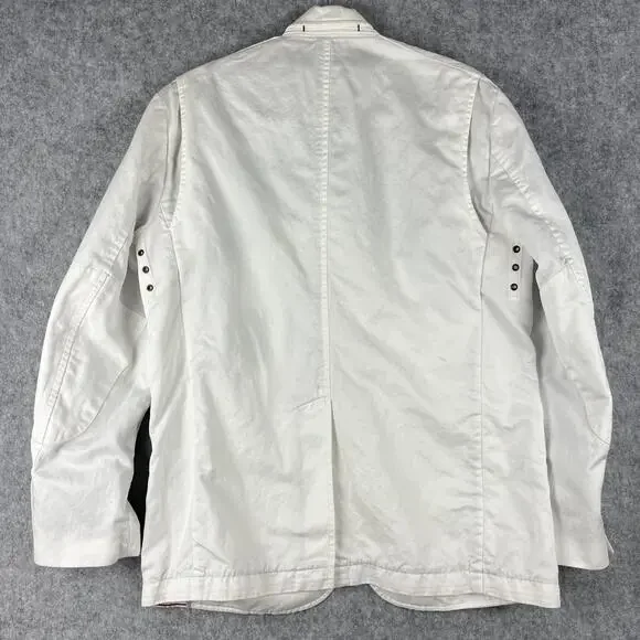 Victorinox Jacket Blazer Mens 42 White Linen Blend Utility Nautical Elbow Patch